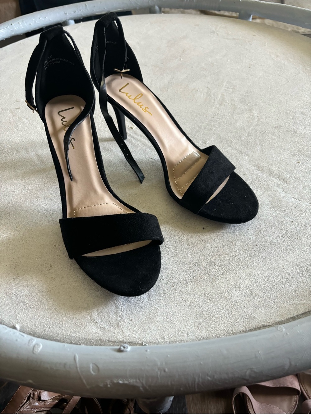 Lulu's Black Suede Open-Toe Ankle-Strap Heels